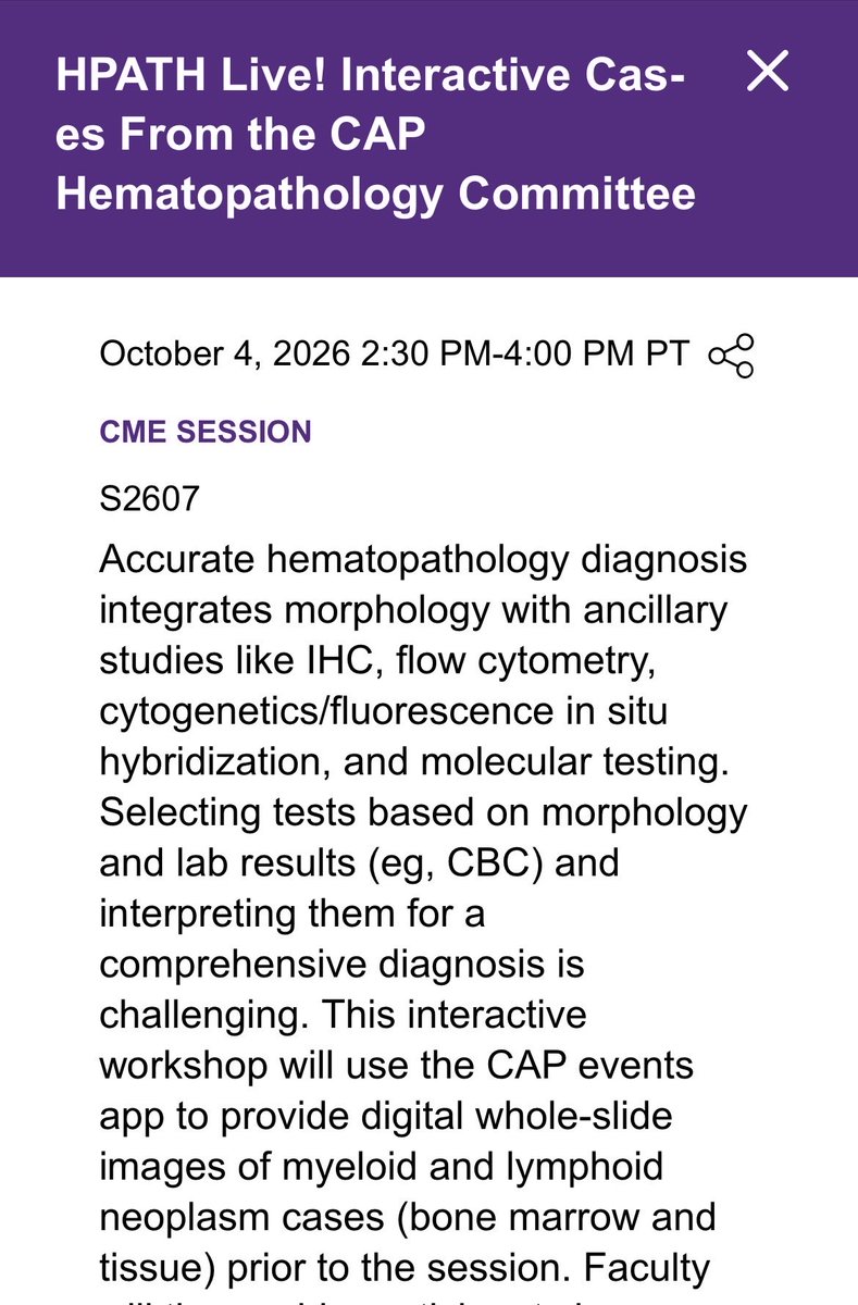sanamloghavi's tweet photo. Registration for the @Pathologists annual meeting is now open. 
We have a fantastic session bringing to #CAP26 highlights from our HPATH committee. If you like the HPATH mailings, you will love❤️ this session. 
Register now … see you in October in Las Vegas. 
 https://t.co/HX739m9LtZ
