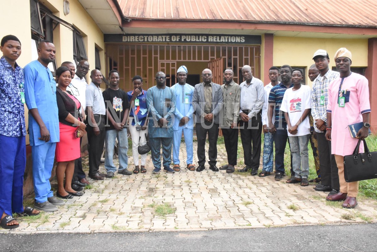 FUNAABNigeria's tweet photo. SUG, NAAS Executives Seek Stronger Collaboration with DPR

By Femi Dansu

The leadership of the newly inaugurated Students' Union Government (SUG), led by its President, Comrade Oluwatimileyin Soga, alongside the Executives of the Nigerian Association of Agricultural Students (NAAS), Federal University of Agriculture, Abeokuta (FUNAAB) Chapter, led by its President, Comrade AbdulRasaq Fawaz, today, June 29, 2026, paid separate courtesy visits to the Directorate of Public Relations (DPR) to explore opportunities for enhanced collaboration.

The meetings, held at the Directorate's Conference Room, centred on strengthening cooperation in publicity, image projection and the effective dissemination of information on the University's programmes, achievements, and other activities.

During their respective visits, the student leaders expressed their commitment to working closely with the Directorate to ensure that members of the University Community, particularly students, remain adequately informed about developments within the University. They also commended the Directorate for its sustained efforts in promoting the positive image and growing reputation of FUNAAB.

Welcoming the delegations, the Ag. Head, Directorate of Public Relations, Mr. Olasunkanmi Olajide, appreciated the visits, describing them as a clear demonstration of the student leaders' dedication to the continued growth and development of the University.

He noted that every member of the University Community serves as an ambassador of FUNAAB, saying, "We are the face of the University. FUNAAB is ours, and it is a world-class University to reckon with."

Mr. Olajide also briefed the Executives on the structure, functions, and responsibilities of the Directorate, assuring them of its readiness to support legitimate student activities through effective publicity and communication.

He further encouraged the student leaders to place God first in all their endeavours and ensure that their programmes align with and promote the University's mandate.

The Ag. Head also advised the Executives to exercise caution in their use of social media, urging them to be mindful of the content they share, as their conduct and online presence reflect not only on themselves but also on the image and reputation of the University.

Present at the meetings were staff members of the Directorate of Public Relations, including other Executive members of SUG and NAAS.

#SDG16, #SDG17