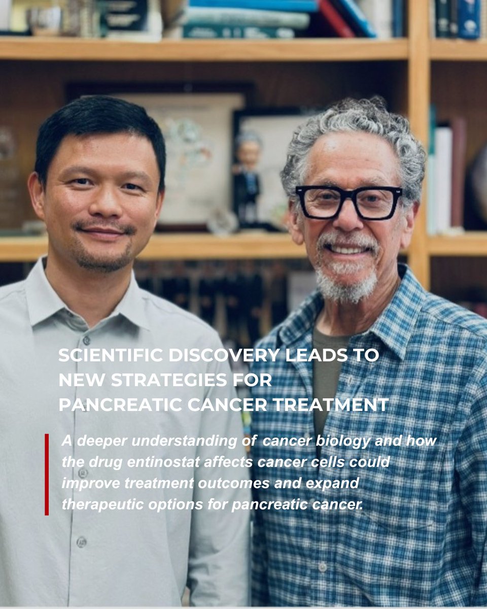 salkinstitute's tweet photo. How can a better understanding of biology lead to better cancer treatments?🧬 

Pancreatic cancer is one of the deadliest cancers and is the third leading cause of cancer-related death in the United States. While scientists continue searching for new therapies, important advances can also come from understanding how existing drugs work.

Salk scientists uncovered how an investigational cancer drug called entinostat works inside pancreatic cancer cells. By revealing an unexpected weakness in the cells' ability to repair damaged DNA, the team identified a new way to make the drug more effective when combined with existing cancer treatments.

The researchers also developed a nanoparticle-based delivery system that sends the drug directly to tumors, helping reduce the harmful side effects that have limited its use.
The findings could improve treatment strategies for pancreatic cancer and may help guide similar approaches for other difficult-to-treat cancers.

https://t.co/913RqTola0

#CancerResearch #PancreaticCancer #PrecisionMedicine #BiomedicalResearch #SalkInstitute
