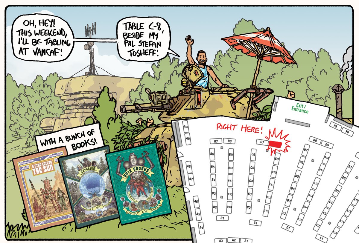 simonroyart's tweet photo. This coming weekend - join @stefantosheff, myself, and a horde of other slavering cartoonists at @VancouverComics! Vancouver! At the Roundhouse in Yaletown! Table C-8! https://t.co/oZZFyyCbRC