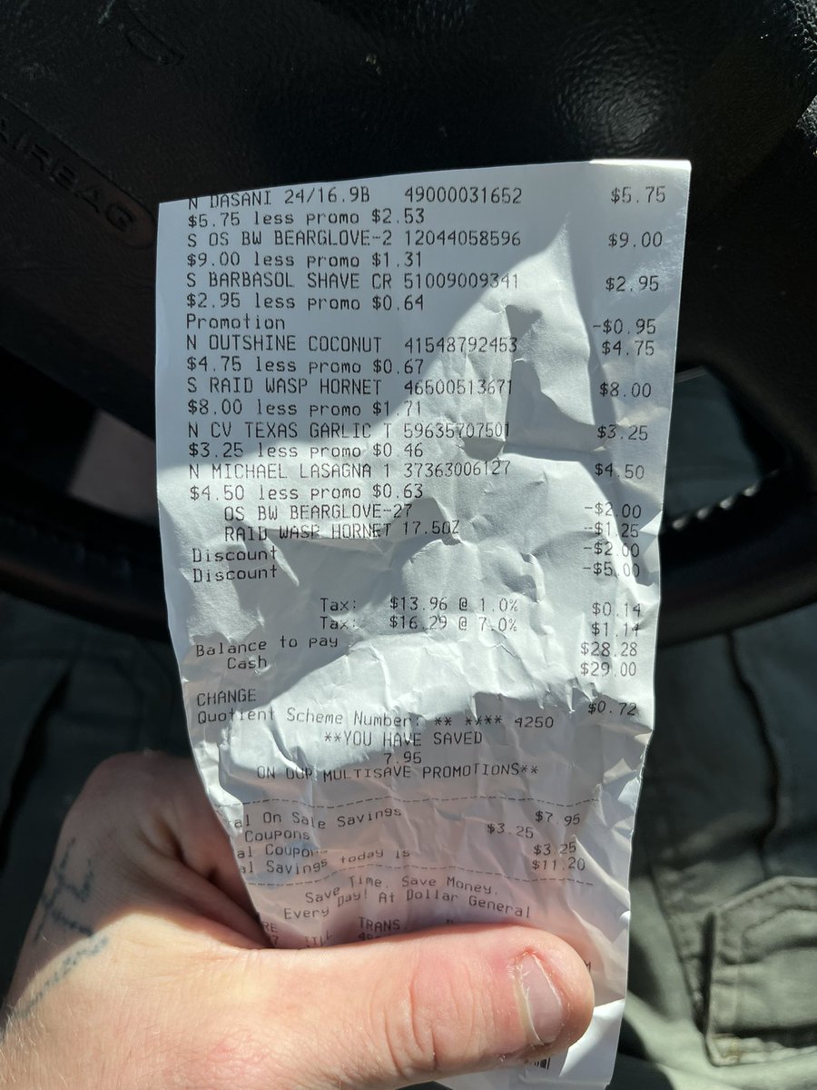TrailerTrashceo's tweet photo. New total is 181.40
Got wasp killer, shaving cream, body wash, case of water, single serve lasagna, outshine popsicles, and garlic bread
Used coupons for this purchase. #HomelessMaxxing #PennyPincher https://t.co/RRjlweKKVc