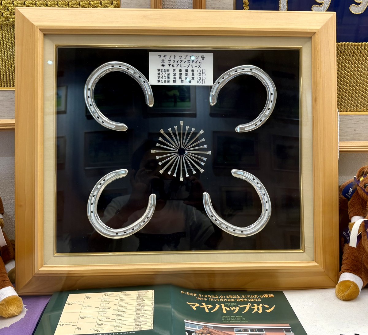 優駿記念館に展示されていたマヤノトップガンの蹄鉄