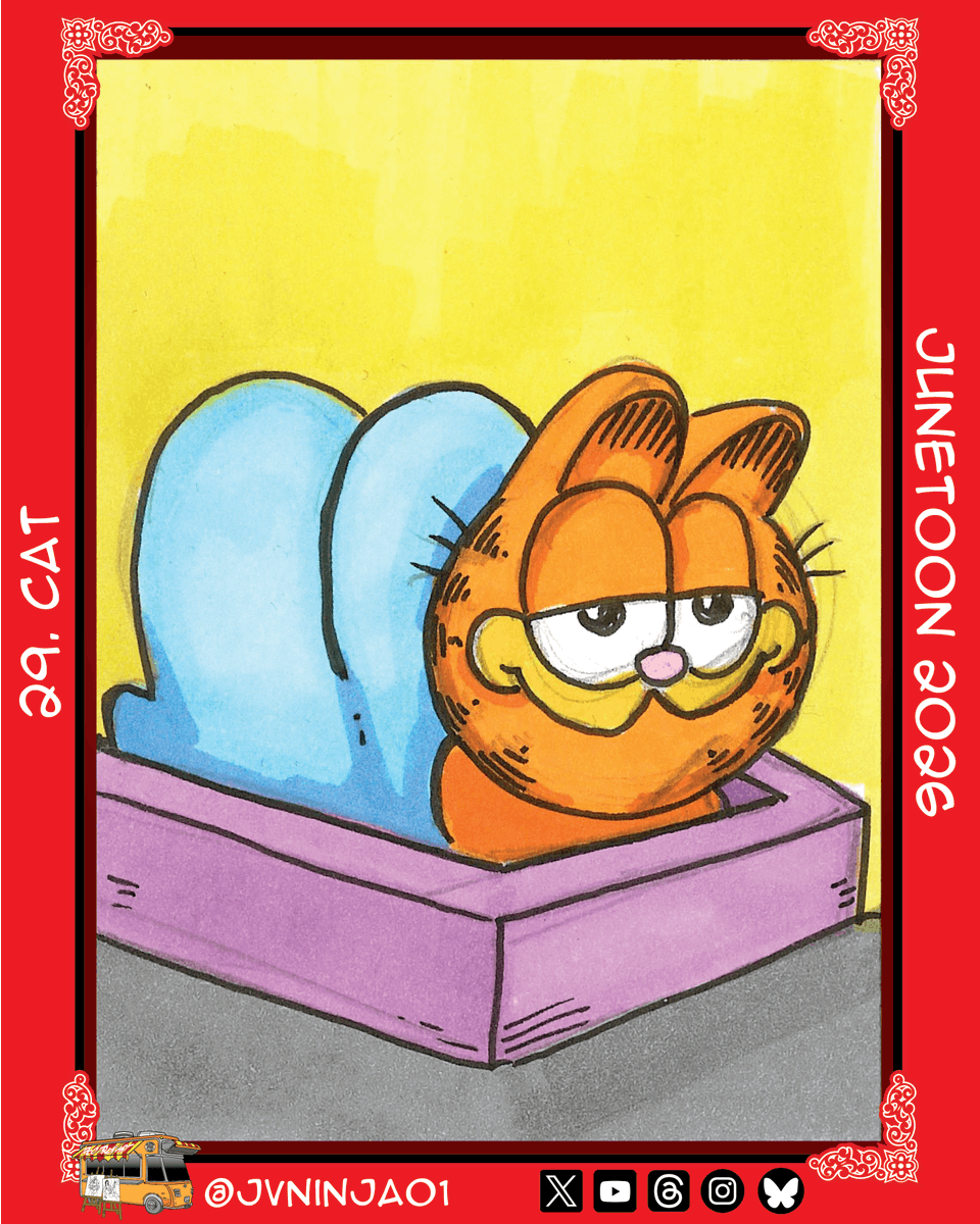jvninja01's tweet photo. Day 29 Cat. Today I went with Garfield I used to love the comic strips in the newspaper. I always look forward to reading them. I once did a June Toon where I did a comic and in it I used the Garfield meme where he is an eldritch Horror. The second drawing is a throwback to that. https://t.co/FBRqvrNYbN
