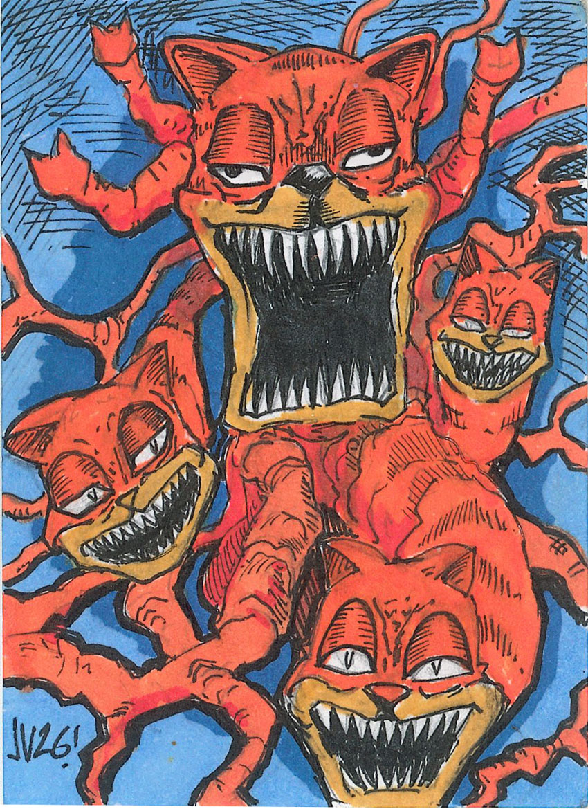 jvninja01's tweet photo. Day 29 Cat. Today I went with Garfield I used to love the comic strips in the newspaper. I always look forward to reading them. I once did a June Toon where I did a comic and in it I used the Garfield meme where he is an eldritch Horror. The second drawing is a throwback to that. https://t.co/FBRqvrNYbN