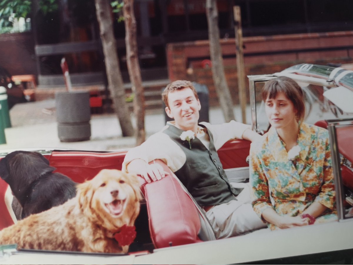 shepherd__jo's tweet photo. 38 years ago our landlord stole his dads American Ford Fairline (trouble ensued) and drove us to say I do.
Only the dogs  and landlord  came and our entire outfits cost £15 from a car boot sale.
That Wimpy sure rocked it 😂
Happy anniversary OH https://t.co/WnxDNadLEf