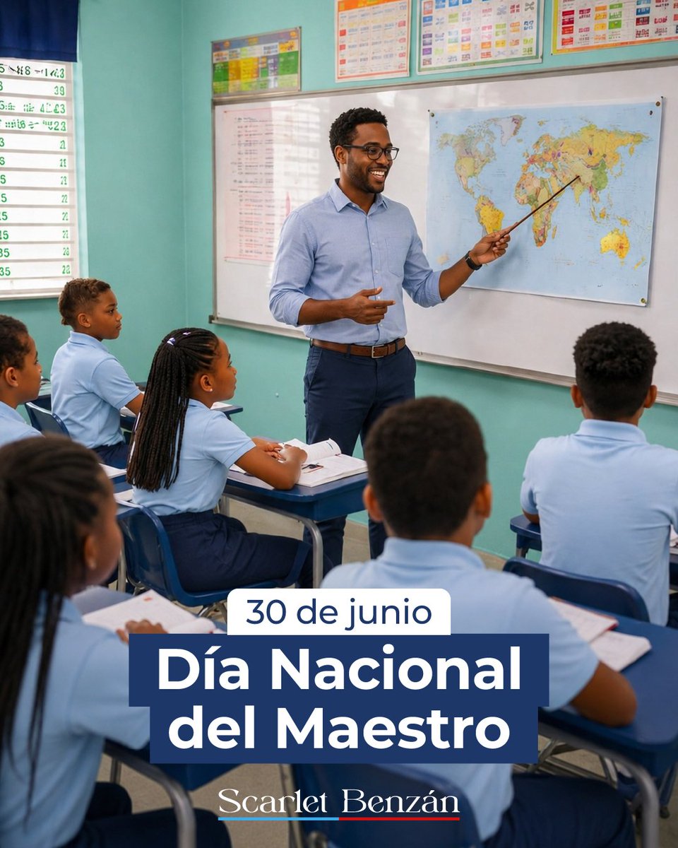 scarletbenzan's tweet photo. Detrás de cada profesional, de cada sueño alcanzado y de cada meta cumplida, hay un maestro que inspiró el camino.

Hoy rendimos homenaje a quienes siembran conocimiento, valores y esperanza en las aulas de todo el país. 👩‍🏫👨‍🏫 

#DíaNacionalDelMaestro #EducaciónRD #MaestrosQueInspiran