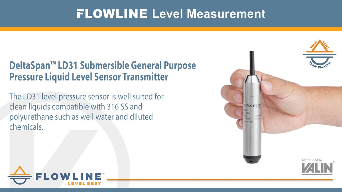 ValinCorp's tweet photo. Need dependable liquid level measurement? Flowline's DeltaSpan™ LD31 delivers accurate, continuous level monitoring for wells, reservoirs &amp; clean liquids with a rugged submersible design and 4-20 mA output.

🔗 https://t.co/TpvbBh1n75

#LevelSensor

@flowlinelevel https://t.co/8GUNmc2sgL