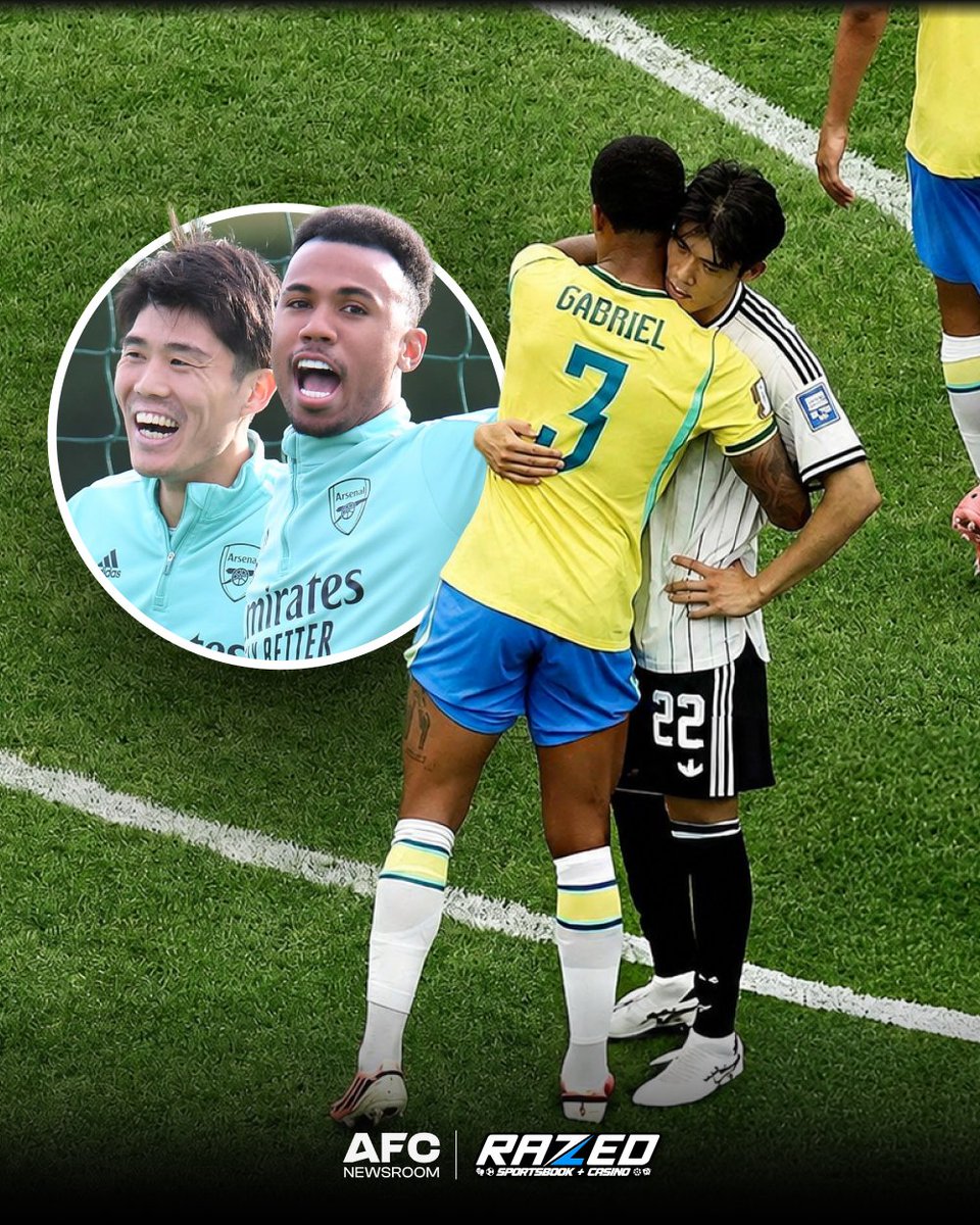 afcnewsroom's tweet photo. Big Gabi went over to comfort Tomiyasu after the game ended. Forever one of us. ❤️🇯🇵 https://t.co/1fpRwBOaXe