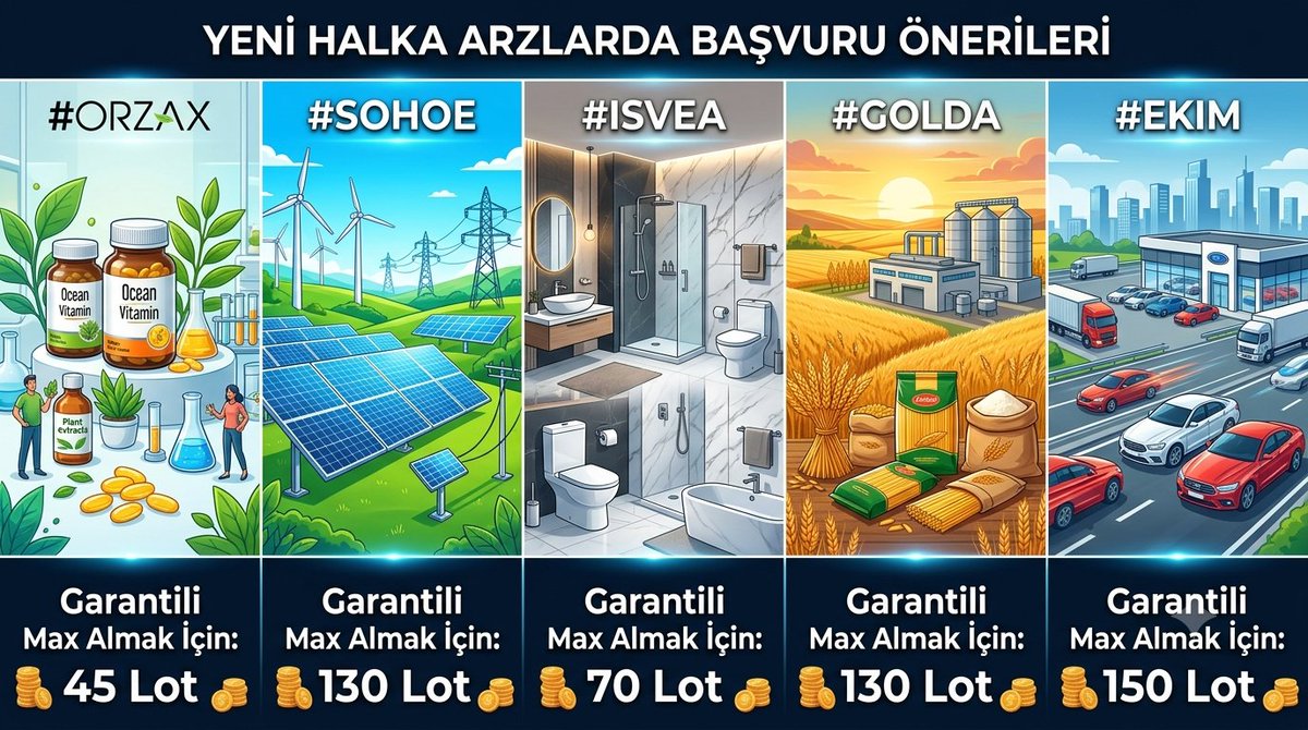 atakangorgulu's tweet photo. Yeni halka arzlarda hangisine kaç lot başvurmalı (garanti max almalık) 👇🏻

📍#orzax 45 lot (3.105₺)
📍#sohoe 130 lot (1.950₺)
📍#ısvea 70 lot (1.463₺)
📍#golda 130 lot (1.196₺)
📍 #ekım 150 lot (4.539₺)

Bu başvurlar maksimum adet için yetecek ve artacaktır. https://t.co/6ewUA9kTaa