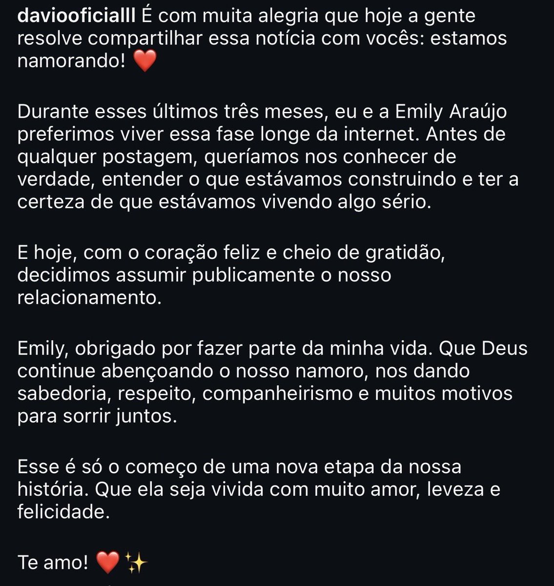 kabiscoiteira's tweet photo. 🚨 ATENÇÃO! Davi Brito e Emilly Araújo estão namorando https://t.co/YfpNKxOG5p