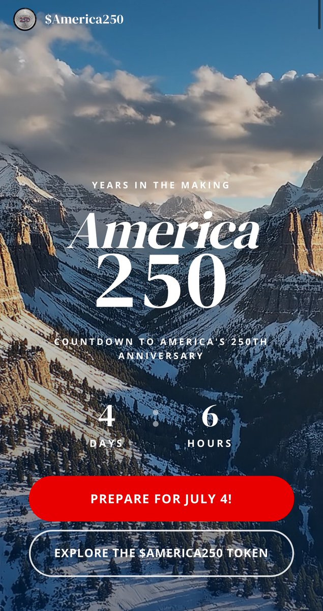 America250__'s tweet photo. Closer and closer to July 4th. 

Are you ready for the biggest wealth transfer event in history? 

$America250 #America250 🇺🇸🇺🇸 https://t.co/nuYeytO9C3