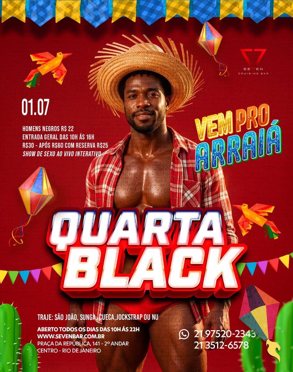 SEVENMENBR's tweet photo. PROGRAME-SE EM JULHO
Coloque na sua agenda nossas proximas festas.
01.07 Arraia #QuartaBlack 👨🏾‍🌾👨🏿‍🌾
04.07 #NAKED especial @caiopernalonga &amp; @pretin24cm
05.07 Onlyfans +21
Venha assistir o jogo do Brasil 🇧🇷

Aberto todos os dias das 10h ás 22h 
https://t.co/eBFYSrFLfB https://t.co/iNECm5HrDc