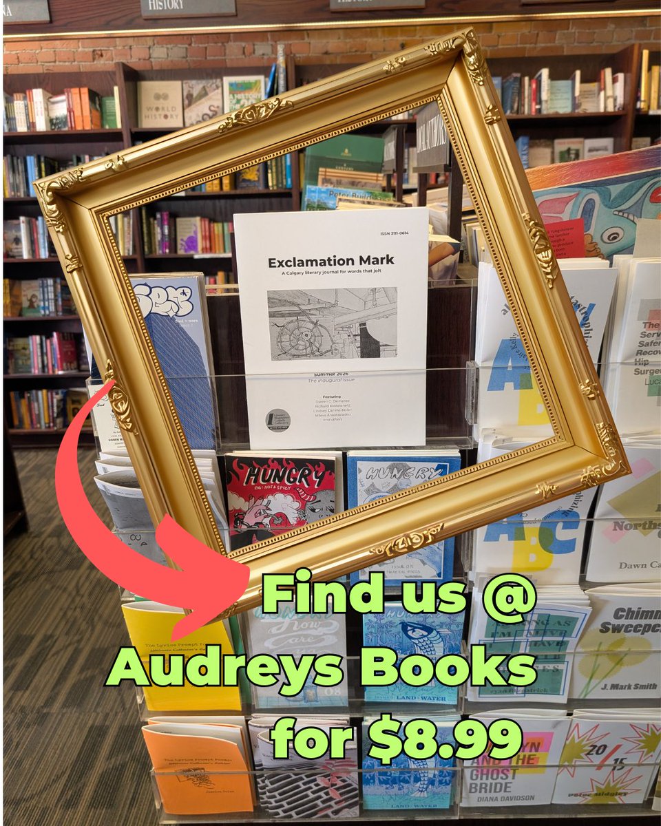 Exclamationlit's tweet photo. Thank you so much @AudreysBooks, for carrying a few copies of Exclamation Mark!
.
If you're in Edmonton, be sure to pick up a copy! You'll save 40% because we sell there for $8.99, while we sell online for $14.99.
❤️
#yegarts #YEGwriter #YEGwriters #yegpoetry
#writingcommunity https://t.co/ltRsAnpdqY