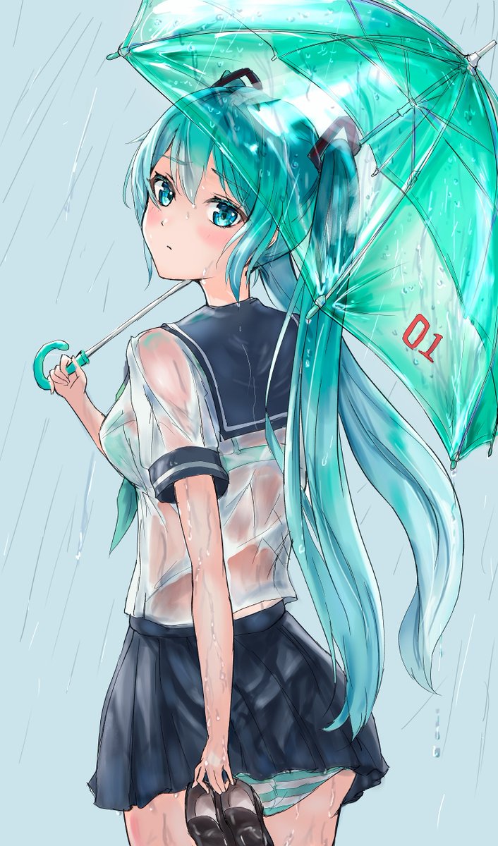 sorairo_kuubi's tweet photo. 雨に濡れた制服ミクさん☔️

＃初音ミクイラスト https://t.co/iDizWp9Ohe