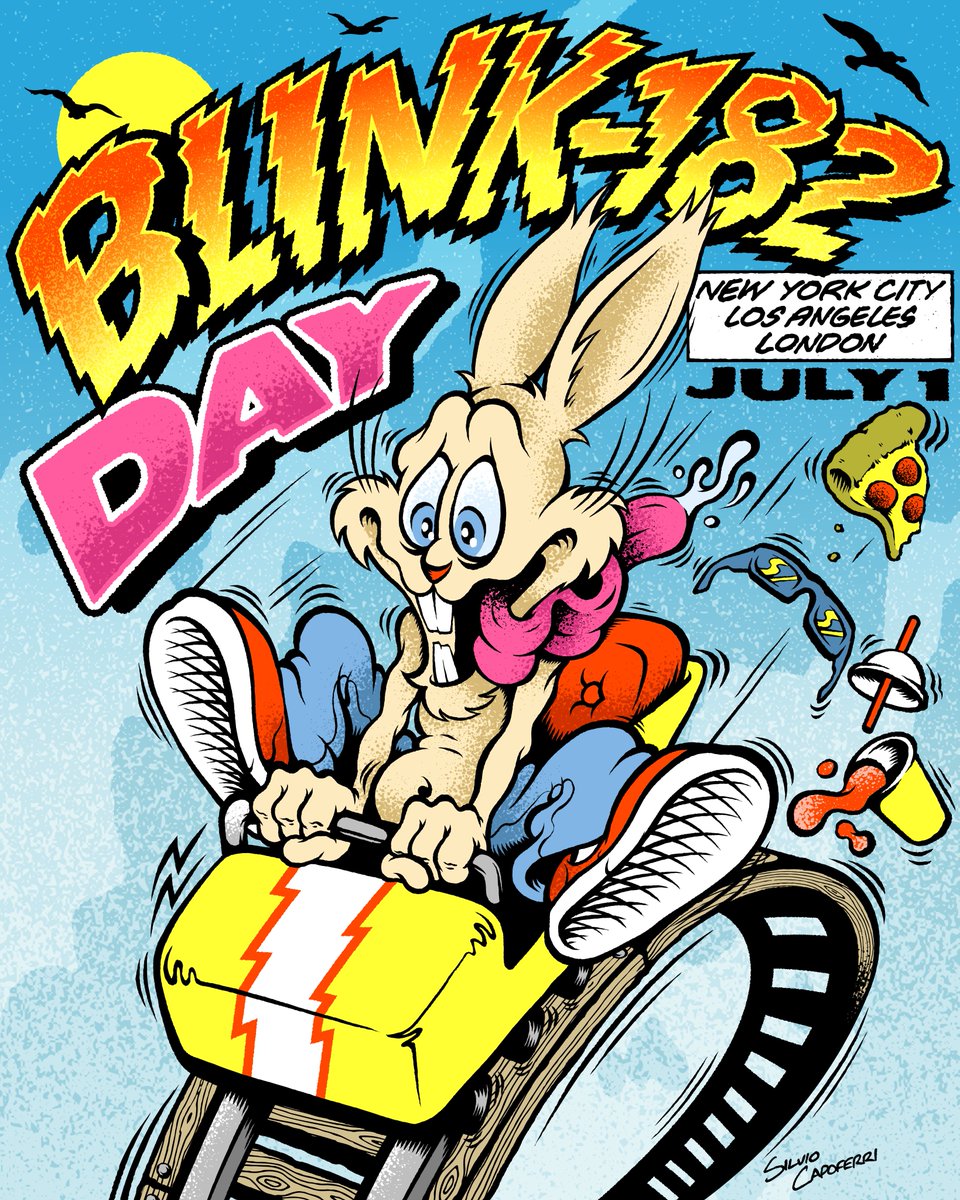 blink182's tweet photo. JULY 1ST IS THE 182ND DAY OF THE YEAR. 
LONDON. LA. NEW YORK. See you there. https://t.co/vUk28CGrl1