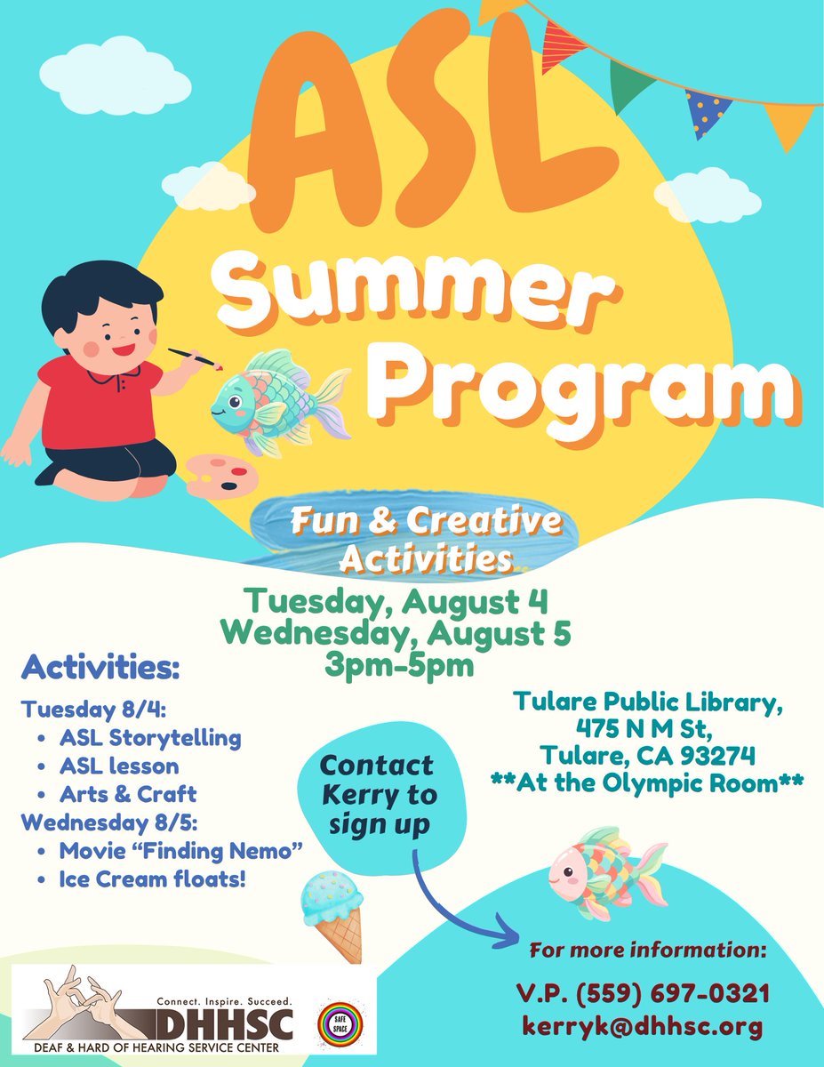 DHHSCtweets's tweet photo. *NEW ASL SUMMER PROGRAM IN OUR SOUTH VALLEY OUTREACH AREA!*

Full message: https://t.co/ZkkuSHxTff

#DHHSC #SouthValleyOutreach #ASLSummerProgram #Creative #Fun #Social #Activites #TularePublicLibrary https://t.co/HGB6LOf4W4