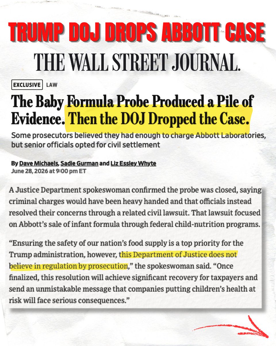 rosadelauro's tweet photo. The DOJ's decision to drop the case against Abbott, despite strong evidence the company sold contaminated infant formula, is troubling.

No corporation should be above the law, especially when children’s lives are at stake. Abbott must be held accountable. https://t.co/WEC88I0tgJ