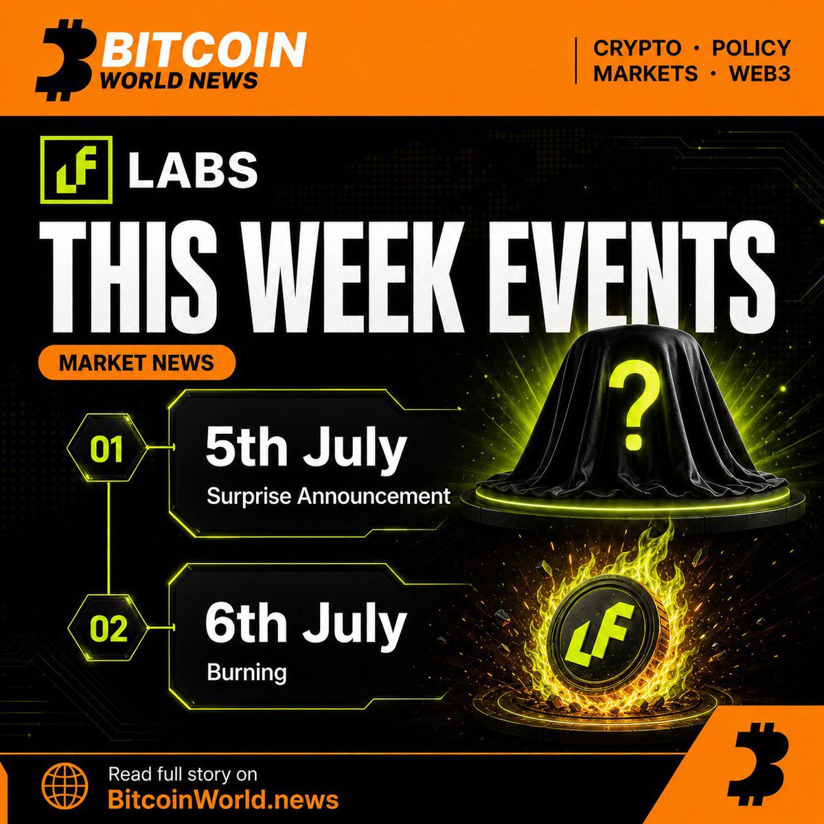 BitcoinWorldN's tweet photo. $LF is entering an exciting week. 🚀

The team has lined up:

✅ Surprise Announcement —> 5th July
✅ Burning Event —> 6th July

This week belongs to $LF. 👀🔥

#LF #LFLabs #CryptoTwitter #Altcoins #TokenBurn #Bullish #CryptoNews #Web3 https://t.co/HFKG2nl0MZ