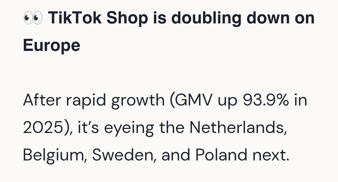 seysconstantijn's tweet photo. TikTok shop will expand to the Netherlands, Belgium, Sweden, and Poland. It will be interesting to see if they will use aggressive incentives to onboard sellers. https://t.co/GIXU99Boml
