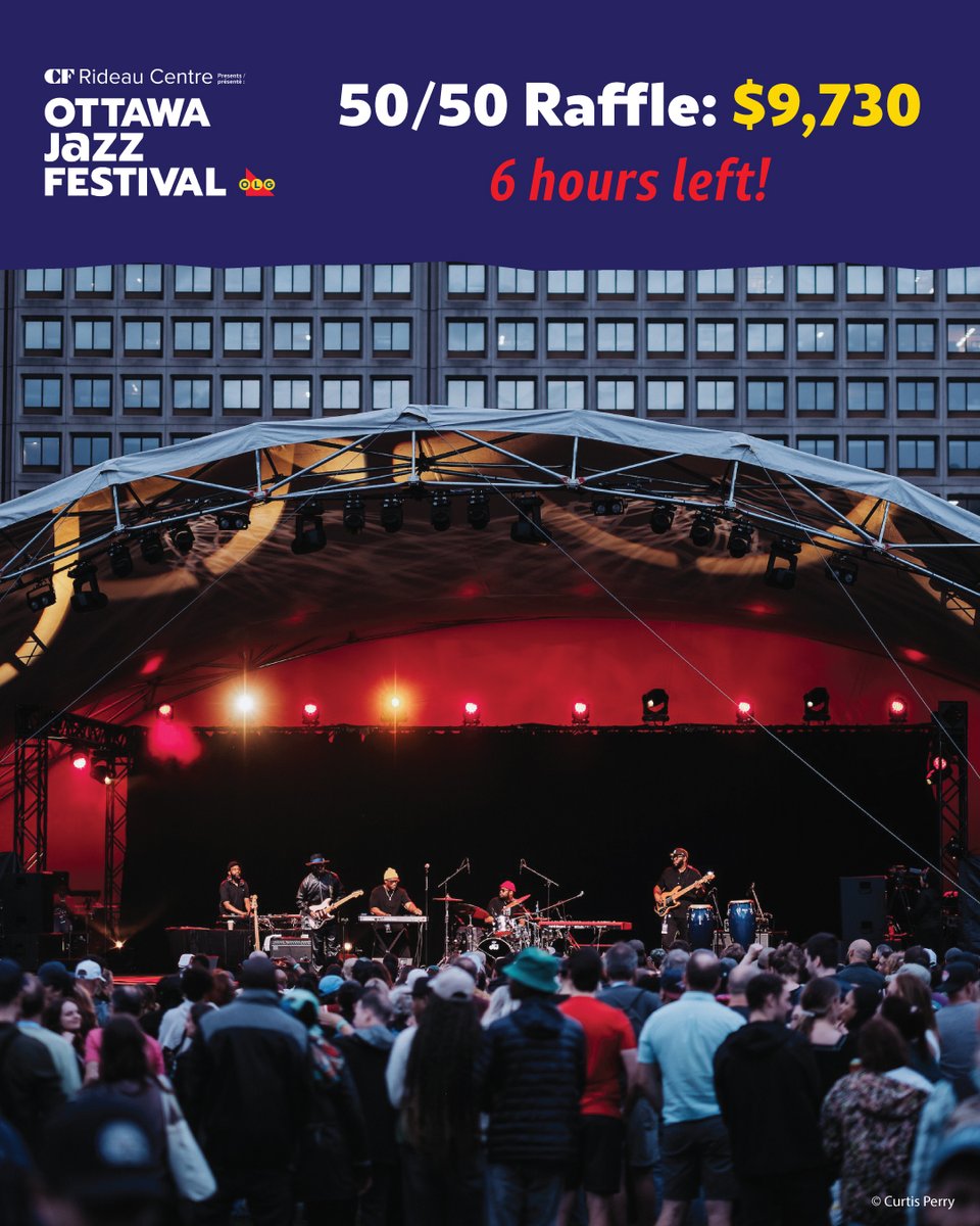 OttawaJazz's tweet photo. Only 6 hours left for our 50/50 Raffle. Buy your ticket now and support Ottawa Jazz Festival!

Every dollar you pay fuels emerging artists, powers the Jazz Youth Summit, sparks bold artist collaborations, and keeps the music alive for tomorrow’s stars.

🎟 https://t.co/0mFHkYDs8q https://t.co/Xybk7ZCkya