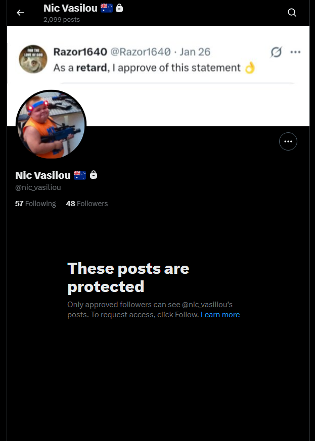 Razor1640's tweet photo. .Can't stop laughing
@nic_vasiliou spent all day raging about how @Revs77 imposters @TomakaTom2, lost the arguement & locked up again 🤣🤣🤣🤣🤣🤣🤣
The third account in the #SerialHarrassmentUnit to do that, all while @liamRockstat & @Revs77 are fucking quiet little mice in the corner 🤭🤭🤭🤭
It spammed almost 60 comments in less then 4 hours trying to be relevent 🤣🤣🤣🤣🤣
#Whatalife you live @nic_vasiliou 🤣🤣
#unhingedfreak 🤭