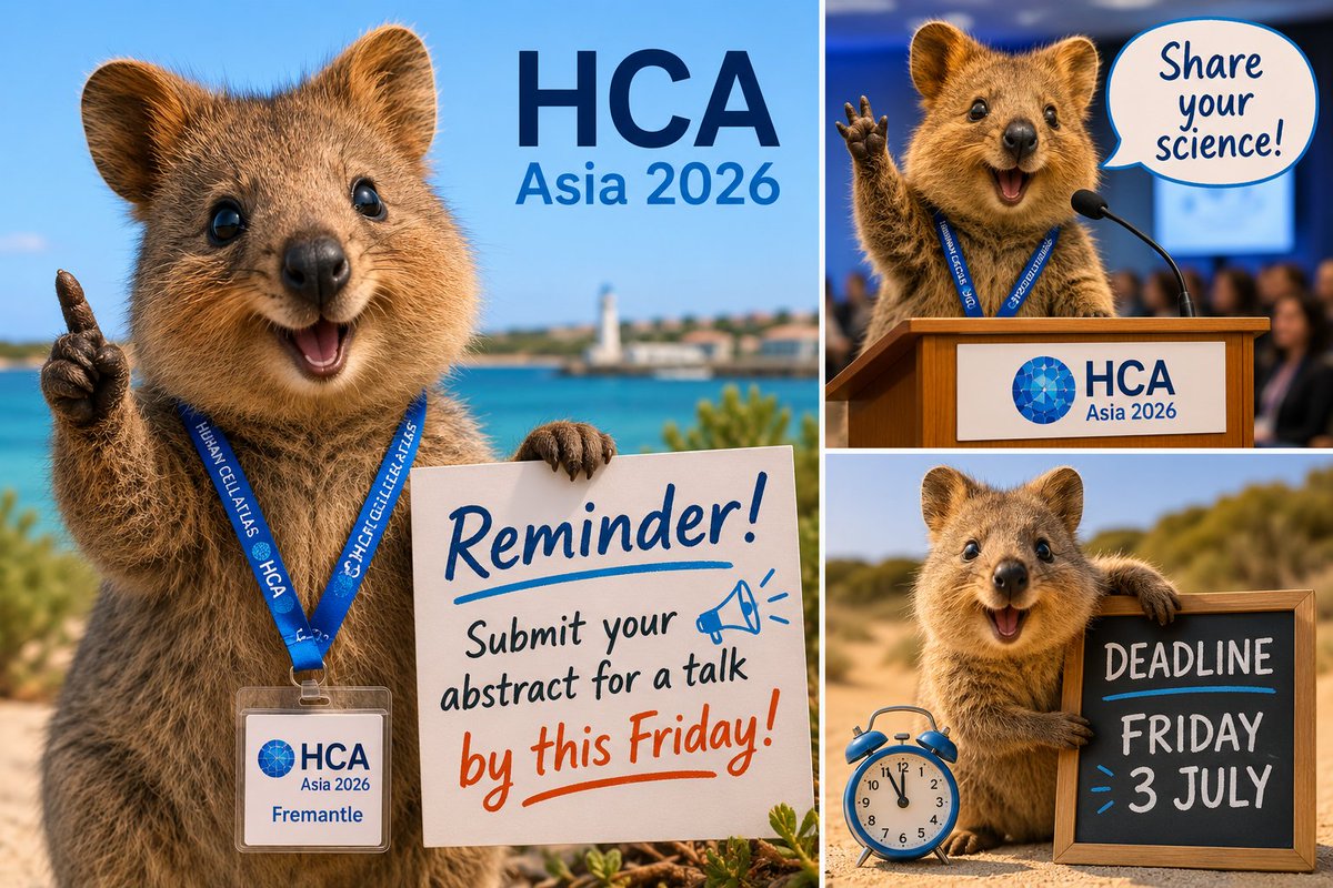 Al__Forrest's tweet photo. 🦘 Hop to it!

Reminder: Oral abstracts for #HCA2026Asia close this Friday.

🎤 30 talks available, including 15 for students and early-career researchers.

#SingleCell #SpatialTranscriptomics #HumanCellAtlas

https://t.co/jogBwqHU0e https://t.co/bEPFR2m4VH