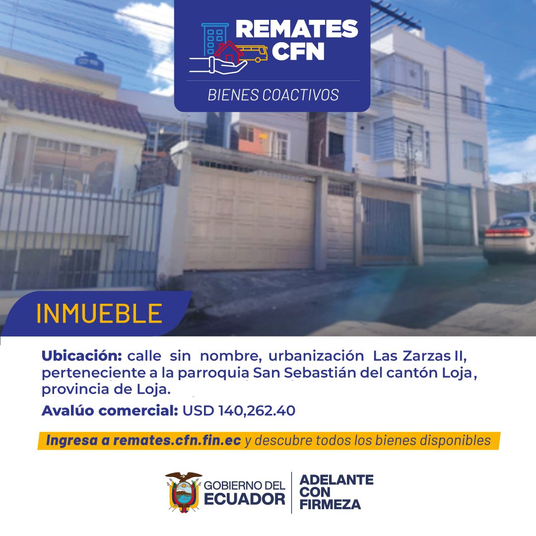 CFN_ECUADOR's tweet photo. Los Remates de Bienes Coactivados ✨ de la Corporación Financiera Nacional B.P. presentan grandes oportunidades de inversión en diferentes puntos del país.

Ingresa a https://t.co/sUvM70cqfW y conoce más sobre estas opciones ubicadas en las provincias de Manabí y Loja que pueden convertirse en el inicio de un gran proyecto ✅.