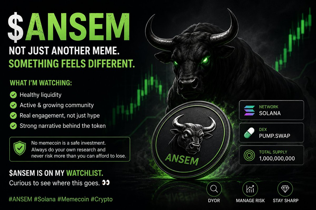 Ajrony2's tweet photo. Been watching $ANSEM by @blknoiz06 closely.

Not because every memecoin deserves attention, but because the way this one has grown feels different. The community formed fast, the timeline is active, and the volume has stayed surprisingly consistent.

A few things I always look at before touching a meme:

• Is liquidity healthy?
• Is the community still active after the initial pump?
• Are people building memes and content, or only talking about price?
• Is there enough attention left for another leg?
No memecoin is a safe investment, and volatility is part of the game. Never risk more than you're willing to lose.
That said, $ANSEM is definitely one to keep on the watchlist. Sometimes the biggest opportunities come from narratives, not just charts.
Curious to see where this goes over the next few weeks.

What are your thoughts?