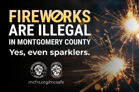 MontgomeryCoMD's tweet photo. 🎆 Leave the fireworks to the professionals. Most fireworks are illegal in Montgomery County, including sparklers. Celebrate safely by attending a public fireworks show and help protect your family, neighbors, pets and first responders this holiday. 

ℹ️ https://t.co/Bj3bgjVxnX https://t.co/N2SGNSMukK