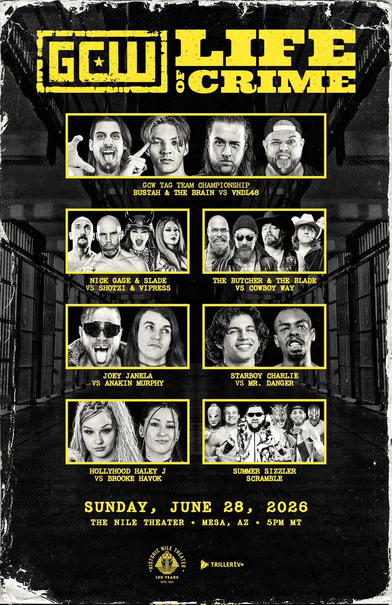 the_w_returns's tweet photo. GCW: Life Of Crime (2026). #TheWrestlingReturns #TheWrestlingReturnsPodcast #TheHorrorReturns #TheHorrorReturnsPodcast #THRPodcastNetwork #GCW #GameChangerWrestling #GCWLife #Wrestling #ProWrestling https://t.co/G1xfPrjmUB
