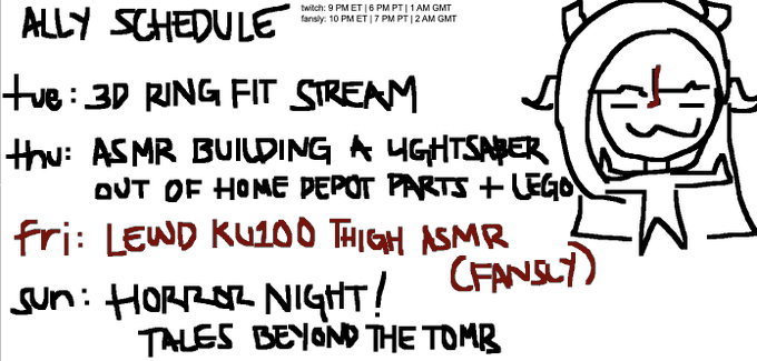 Ally Kirser ✨⚔️ VA | VTUBER - THIS WEEK'S SCHEDULE! ✨⚔️ (JUN 29 - JULY 5) holy shit! https://t.co/QnZYH1akDg