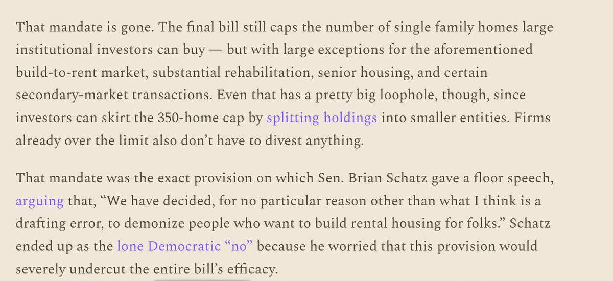 JerusalemDemsas's tweet photo. Three months ago, @brianschatz caught a ton of flak for standing against a moronic provision in the ROAD to Housing Act that could have undermined the entire bill. 

Strong efforts by political groups and policy wonks ultimately vindicated him, saving this bipartisan, pro-housing bill from the jaws of slopulism. 

Despite the freak-out from the populists -- in addition to being good policy -- this will likely end up as a straightforward political win for every elected official who voted for it.  
https://t.co/DBEQhdv1PG
