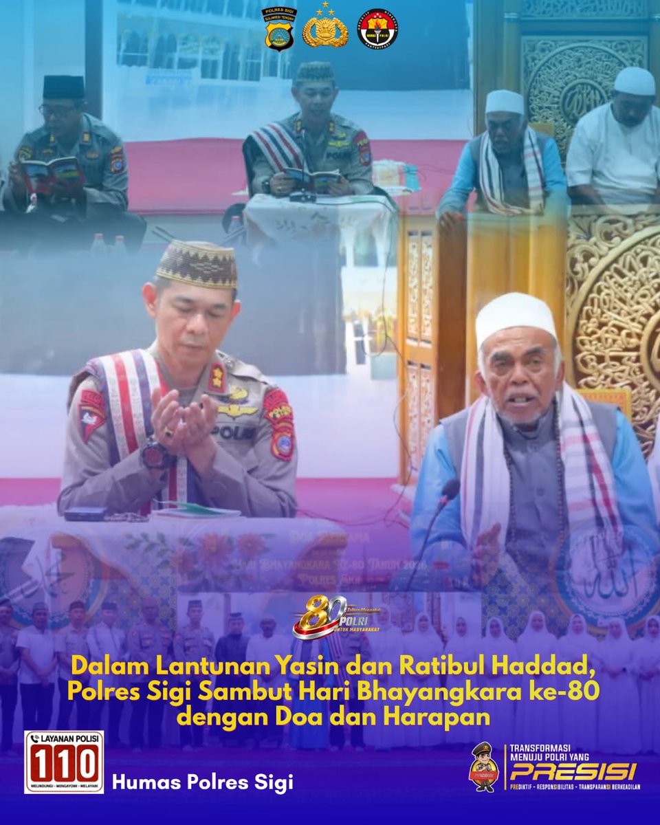 HumasSigi's tweet photo. Dalam Lantunan Yasin dan Ratibul Haddad, Polres Sigi Sambut Hari Bhayangkara ke-80 dengan Doa dan Harapan. https://t.co/hTYsnnA7Em