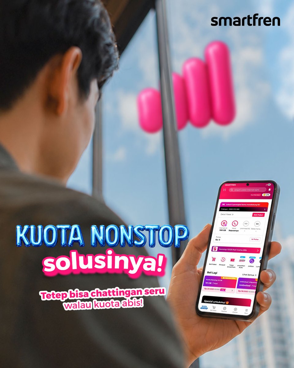 smartfrenworld's tweet photo. Kuota abis pas butuh-butuhnya udah gak panik. Kuota Nonstop SMARTFREN, kuota utama habis, akses Nonstop nyala otomatis internet tetap jalan sampai masa aktif paket habis🙌

Caranya gampang via MySF. Yuk, anti panik kuota habis 💪🩷
#SMARTFREN #JagoanSinyalSeIndonesia https://t.co/XpkiJaxPV7