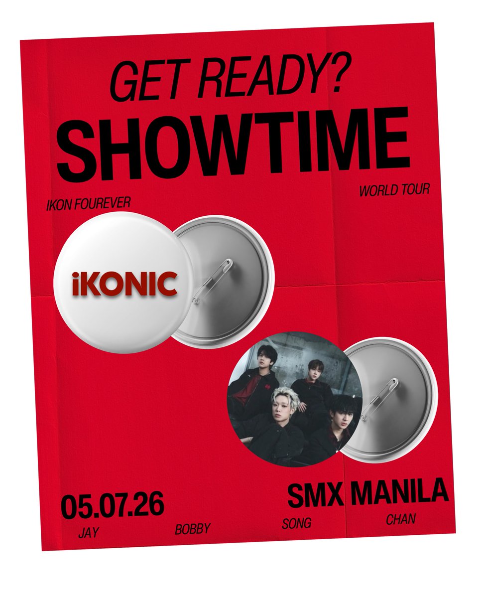 nislifeu's tweet photo. Another freebie giveaway ! ❤️‍🔥

Made these button pins for the iKON FOUREVER World Tour in Manila. ✨

Limited quantity only!
Prio to moots &amp; trade 🫶

see you iKONics on D-day! ❤️

#iKONinMANILA #iKON_FOUREVER_TOUR #iKON https://t.co/dW8N9KzNmR