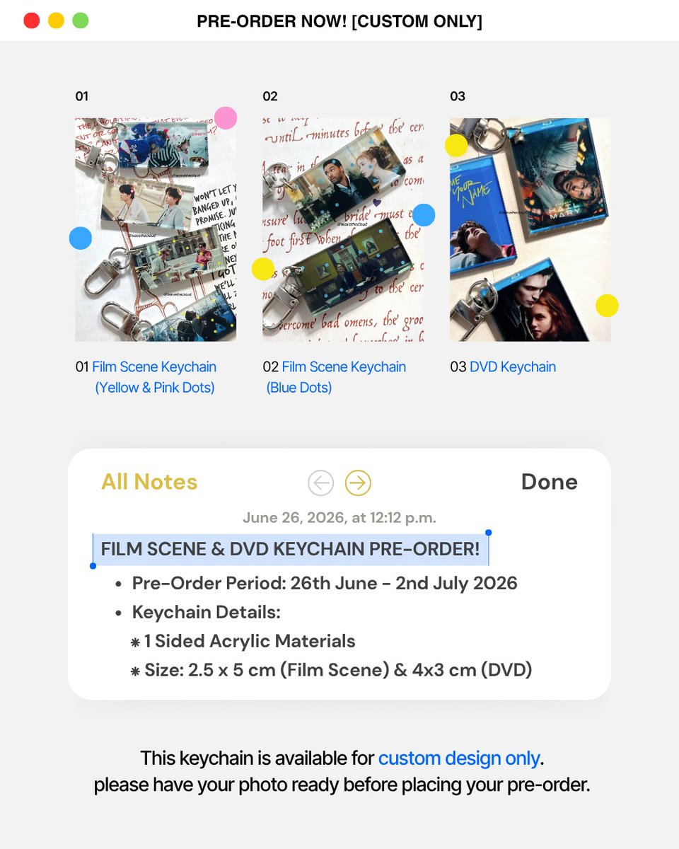 wavethecloud's tweet photo. Open Pre-Order Cstom Movie / Series Keychain

★ Pre-Order Period: 26th June - 2nd July 2026
★ GO / WW Order please contact us via X or Instagram

🔗 Pre-Order Form Link:
https://t.co/7zuEnkFEOs

for details you can check the form link or our instagram https://t.co/C1gQxdjO2E