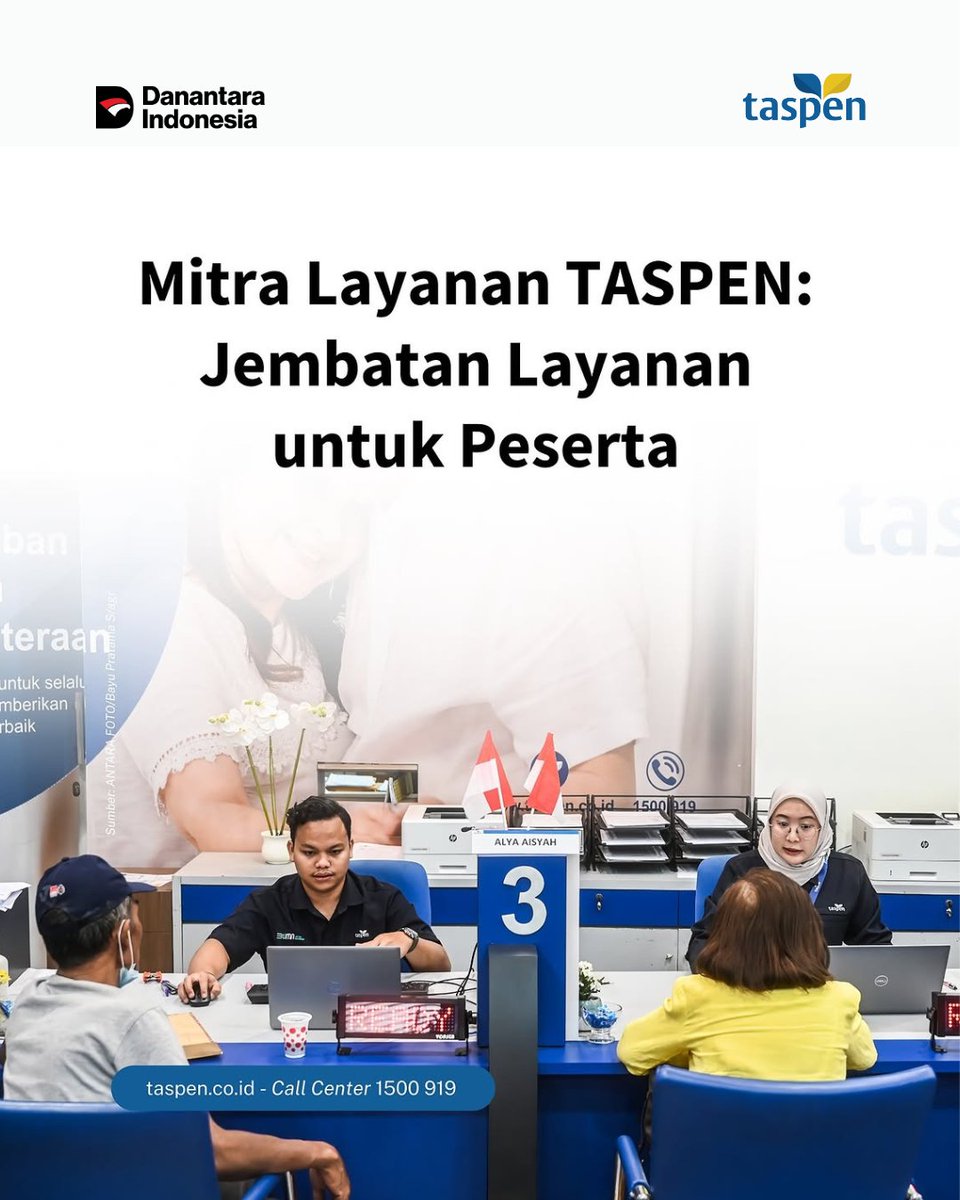 JituBumn's tweet photo. #SobatTaspen, sudah tahu belum apa itu Mitra Layanan TASPEN?

Yuk kenalan lebih dekat dengan jaringan layanan terpercaya dari TASPEN yang siap membantu kebutuhan pensiun dan ASN di seluruh Indonesia! 🌟

#TASPENAndalPensiunAman
#SatuTASPENuntukASN
#TASPENAndalMelayani https://t.co/PWrSL7kgTI