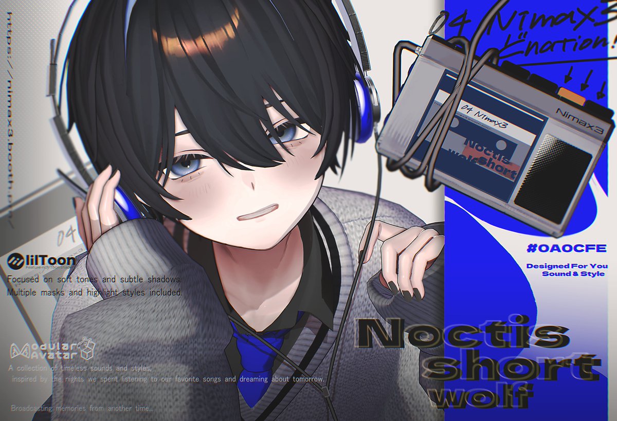 Nimax3shop's tweet photo. ◤◤　NEW HAIR COMING SOON　◢◢

新作ヘア 7/3(金) から販売開始💙
サムネイルをチラ見せします♪

束感と抜け感を両立した、中性的なショートヘアになります♪
ウルフ版とショート版両方が付属していてお得です👀✨
支援版にはレトロあふれるヘッドホンとラジカセが付属しております🎧

もう少しだけお待ちください！
ﾏｯﾃﾃﾈｰ!＞🧿

#Nimax3
#VRChat