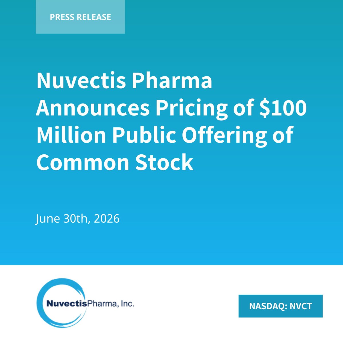 Nuvectis's tweet photo. $NVCT Nuvectis Pharma Announces Pricing of $100 Million Public Offering of Common Stock

Read the Full Press Release 👉 https://t.co/EZZ6W90Lc1 https://t.co/IwMqoTQ58w