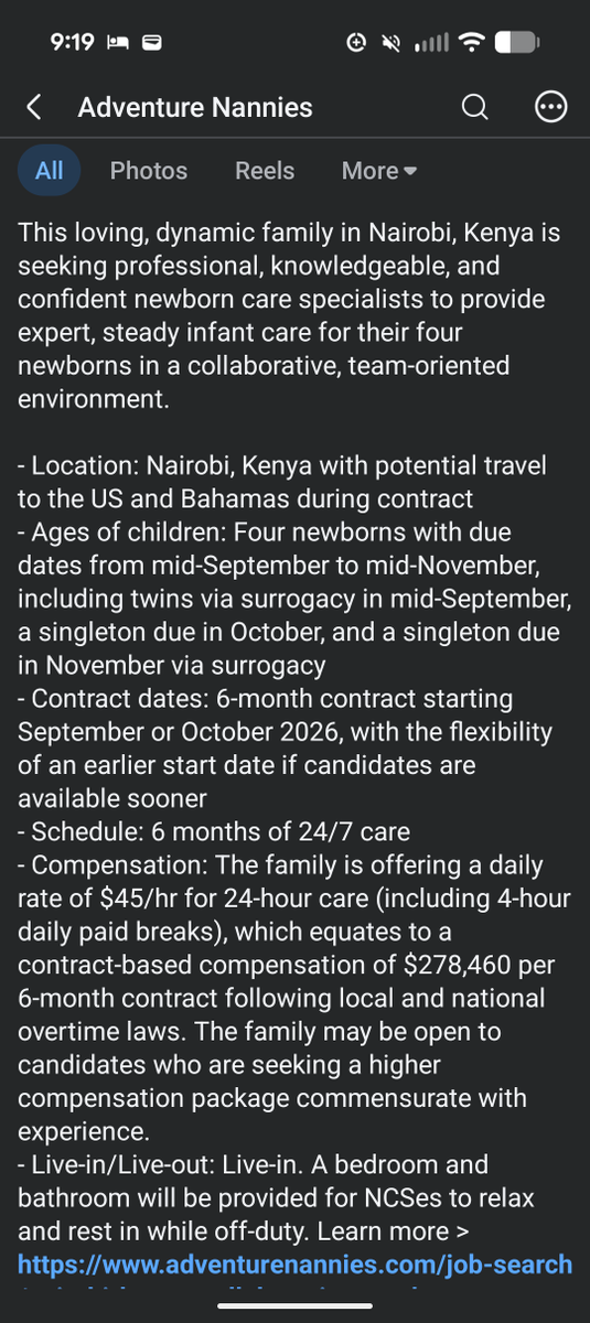 NutMegan95's tweet photo. Sometimes I think I have a decent grasp of the different levels of wealth in this world and then I see this job posted in a legit nanny agency and suddenly I've lost all concept of reality again https://t.co/lPebTtCjIk