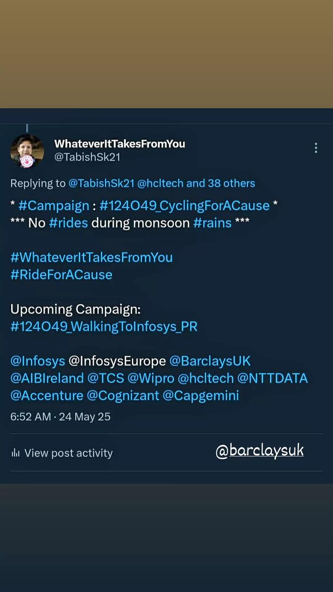 TabishSk21's tweet photo. * #Campaign : #124O49_WalkingForACause *

Distance Walked on 30-Jun-2023 ==> 10 KMs
Walking since 01-May-2022 
Total Distance Walked in 426 Days ==> 4270 KMs

#WhateverItTakesFromYou
#WalkForACause 

Upcoming Campaign: #124O49_WalkingToInfosys_PR 

HCLTech 
#HCL https://t.co/AMEJVSUPt9