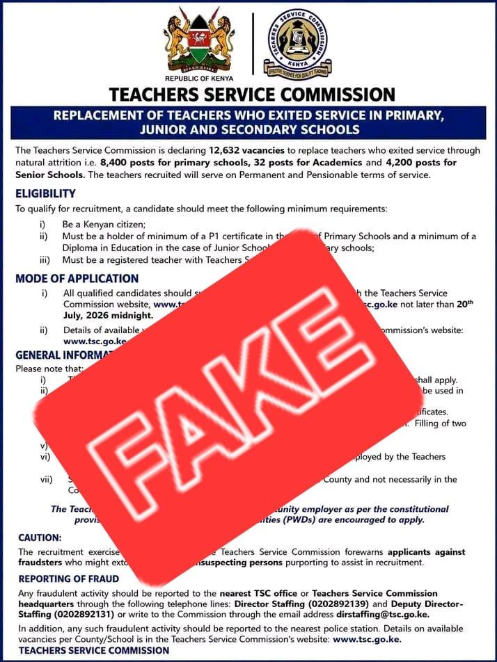 TSC_KE's tweet photo. Please be aware that the above circulating information on this poster is fake ! https://t.co/JKTvyRP0Tn