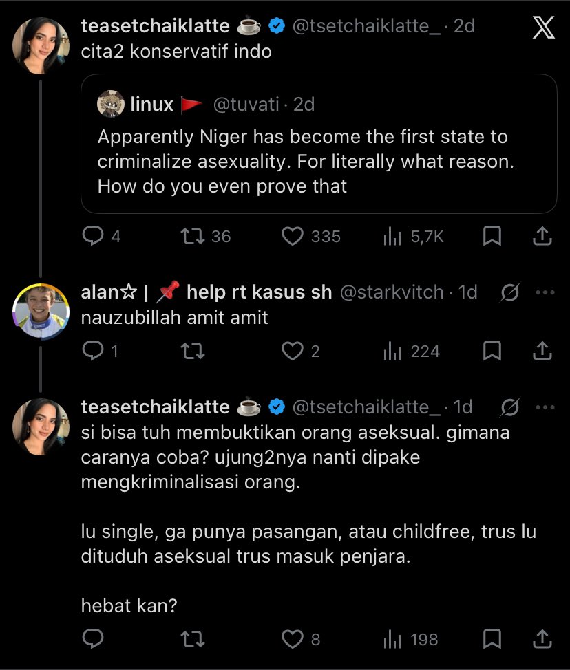 tsetchaiklatte_'s tweet photo. also kalian pernah mikir kah gimana caranya membuktikan orientasi seksual seseorang kalo ga pernah liat orangnya berhubungan badan?

lu single? childfree? tuduh aja aseksual. ada cewek menolak ditembak/dilamar laki-laki? tuduh aja lesbian. lu ga suka sama rekan sekerja? tuduh aja gay.

lagi-lagi yang akan dikriminalisasi adalah perempuan dan kaum rentan.

kalian yang konservatif, terutama PEREMPUAN, sadar ga sih?