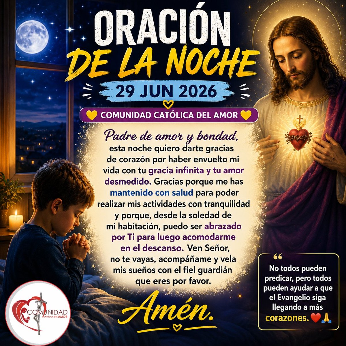 comunidadCCA's tweet photo. Al terminar este día, detente un momento y permite que Dios llene tu corazón de paz. No importa cómo haya sido tu jornada; su amor sigue abrazándote y su fidelidad permanece contigo. https://t.co/wd91ex0s9L