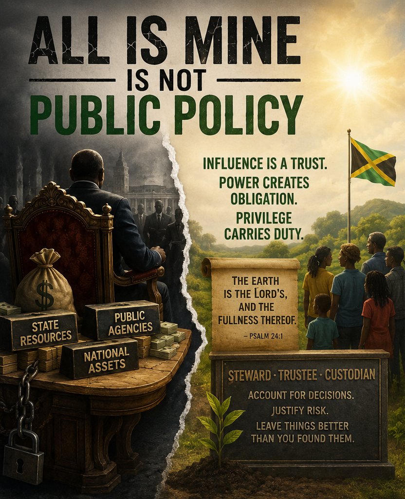 a_questja's tweet photo. "All is mine."
or
"Much has been entrusted to me."

One corrodes institutions. The other strengthens them.
My latest column explores why JM's future depends less on the technologies we adopt than on the philosophy that governs those entrusted with power.
https://t.co/so3dlGrjgK https://t.co/JZKuTBlZBH