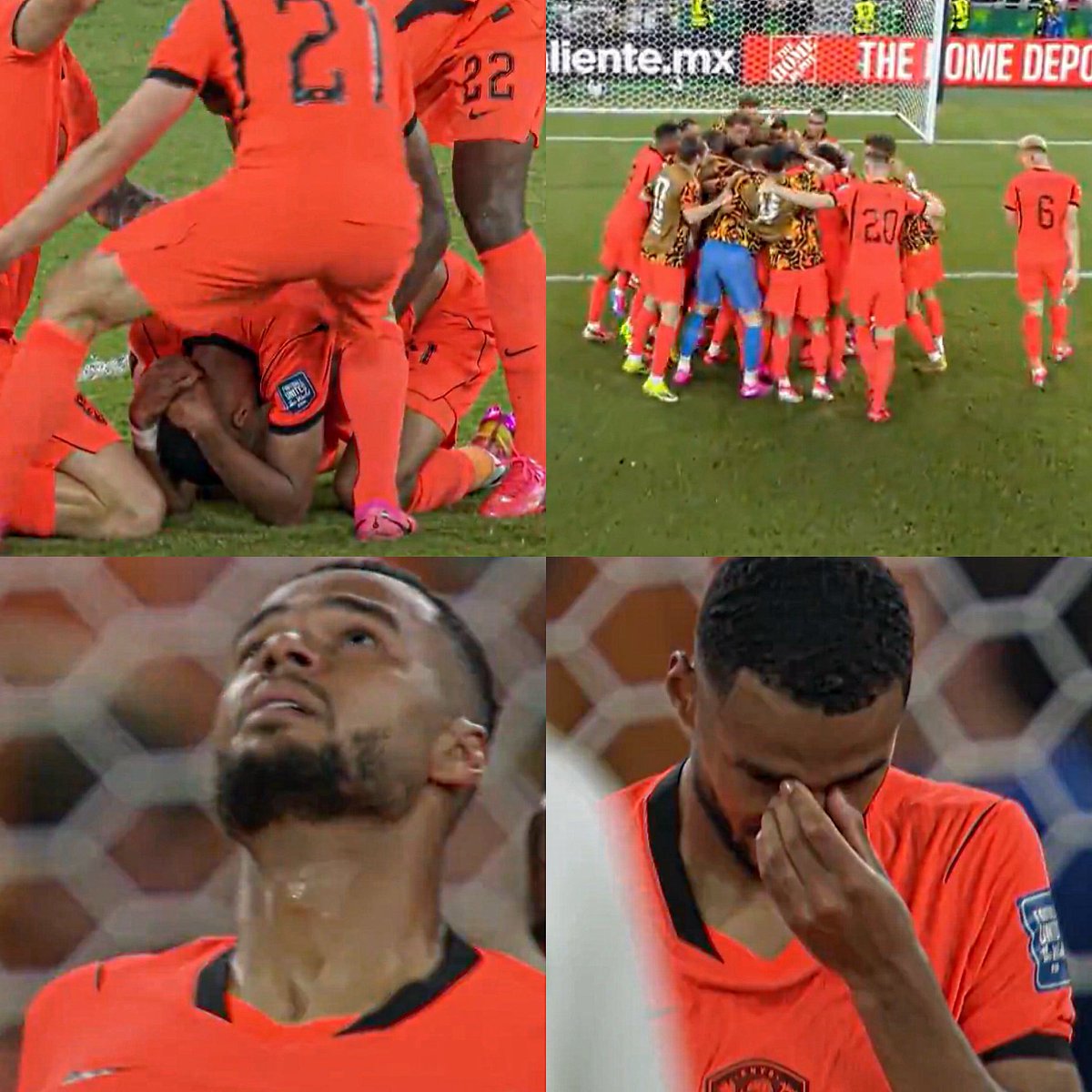 Juezcentral's tweet photo. Es de las escenas del Mundial. 

Cody Gakpo anota contra Marruecos y se echa al piso a llorar. La mujer de Cody había anunciado antes del partido que el hijo que esperaban en embarazo falleció. 

Cody decidió quedarse con la selección y anota un gol que va directo al cielo. Todos sus compañeros lo abrazan. QEPD🙏🏻
