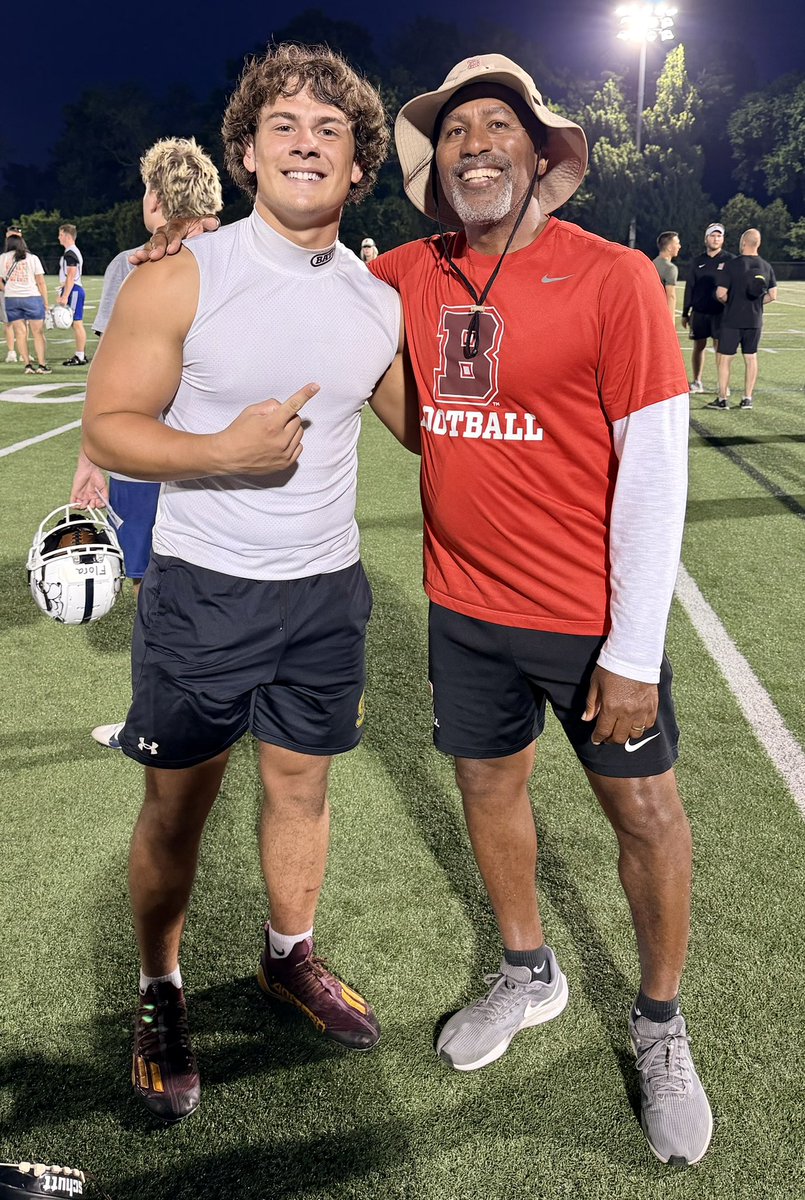 Denversmith04's tweet photo. Great camp today @BrownU_Football Thank you @CoachBAM93  for coaching me up at outside linebacker and @coachDjackson1 for chopping it up after camp! https://t.co/tItJUTXysT