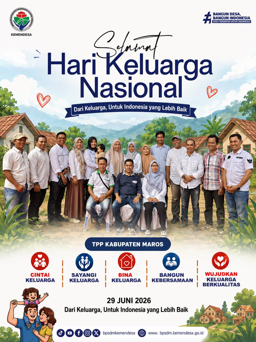 Maskur681's tweet photo. Selamat Hari Keluarga Nasional 2026

Keluarga bukan hanya tempat pulang, tapi juga ruang pertama   kita belajar memahami dan tumbuh menjadi pribadi utuh. 

Dari Keluarga, untuk Indonesia yang Lebih Baik ✨

#KementerianDesaPDT
#BPSDMKementerianDesaPDT
#BangunKeluargaLebihBaik https://t.co/OydXVQioij