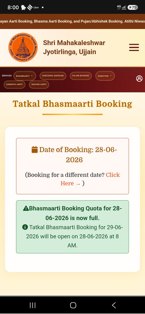 NbManasMK's tweet photo. 8am Bhasmaarti tatkaal booking खुलते साथ एक मिलिसेकंड में फुल। ये सच है या सिर्फ छल? ये दर्शाने के लिए कि श्रद्धालुओ में एक आशा बनी रहे। 2 महीने की बुकिंग फुल, पंडित ₹21,000 से ले रहें हैं बुकिंग। आस्था के नाम पे धंधा।
#jaimahakal @ujjainmahakal @collectorUJN @MinOfCultureGoI https://t.co/2IcueZDlz6