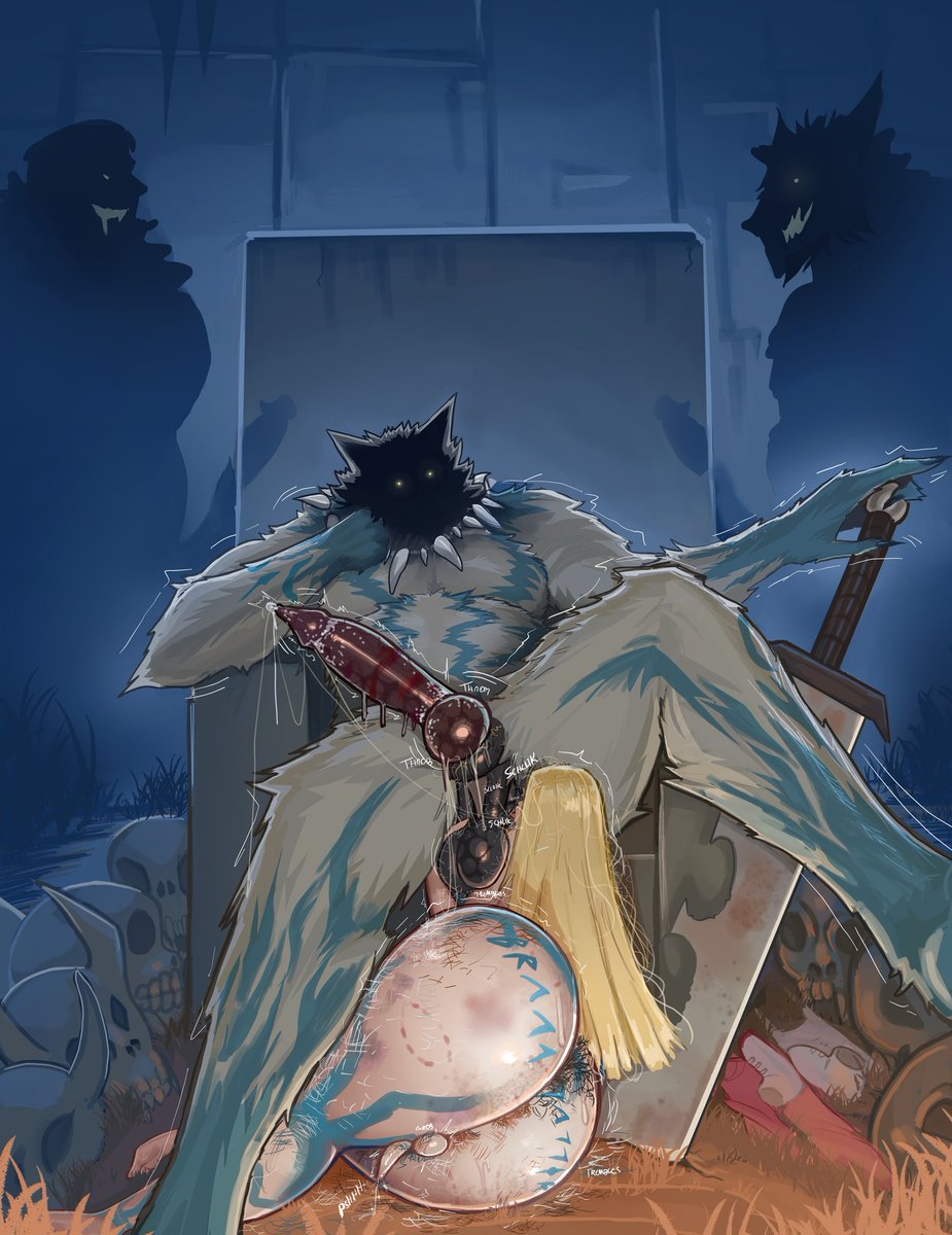 LewdCrom's tweet photo. Montana, a city femboy once embraced by society, now wanders far from the lights, tending to werewolves and warriors in their remote encampment.

Awesome commission for @BattleJo1 https://t.co/FcTxrCwByC